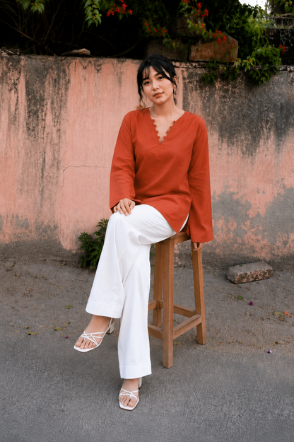 ✨ Chic V-Neck Top with Unique Button Detailing & Flared Sleeves 🌸(CJ07)