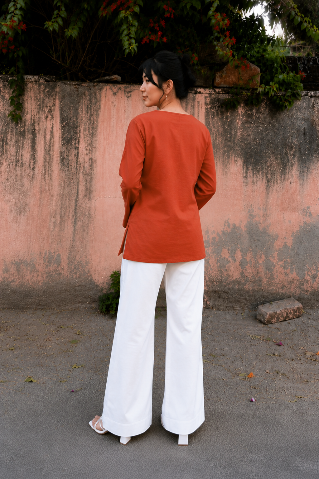 ✨ Chic V-Neck Top with Unique Button Detailing & Flared Sleeves 🌸(CJ07)