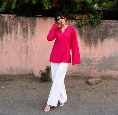 Elegant V-Neck Tunic & Palazzo Set  (CJ03)