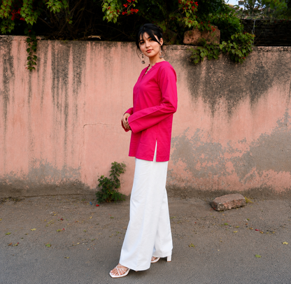 ✨ Chic V-Neck Top with Unique Button Detailing & Flared Sleeves 🌸(CJ07)