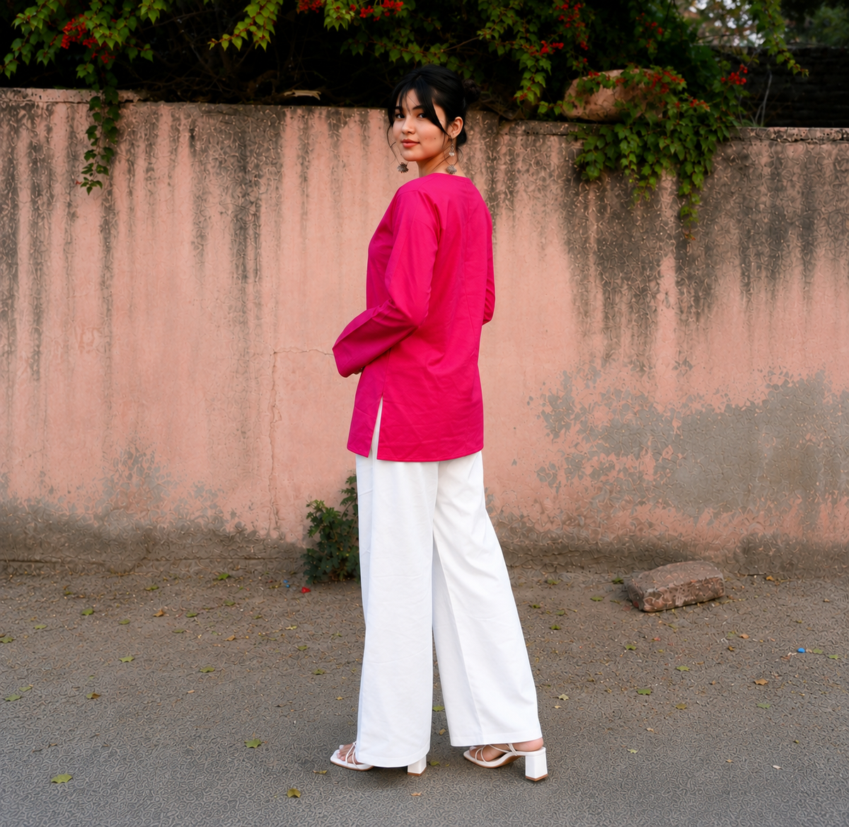 ✨ Chic V-Neck Top with Unique Button Detailing & Flared Sleeves 🌸(CJ07)