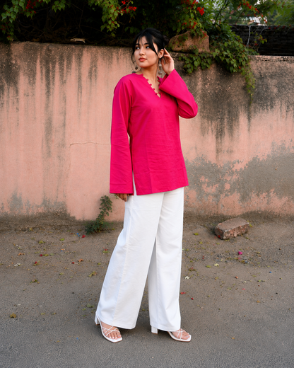 ✨ Chic V-Neck Top with Unique Button Detailing & Flared Sleeves 🌸(CJ07)