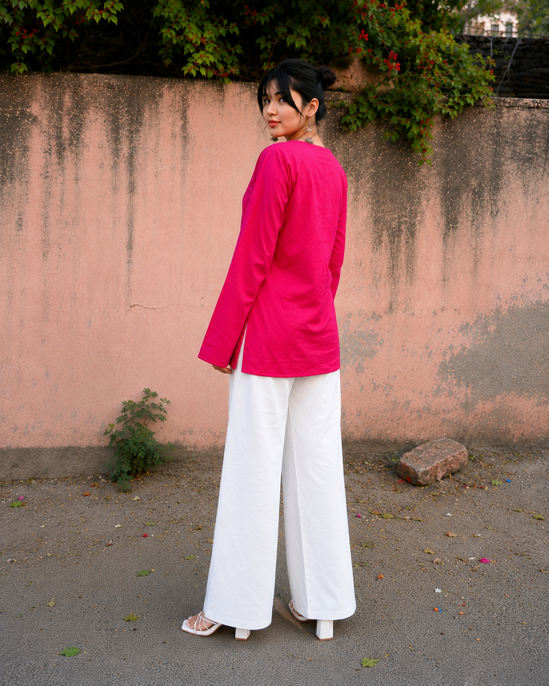 ✨ Chic V-Neck Top with Unique Button Detailing & Flared Sleeves 🌸(CJ07)