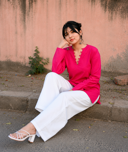 Elegant V-Neck Tunic & Palazzo Set  (CJ03)