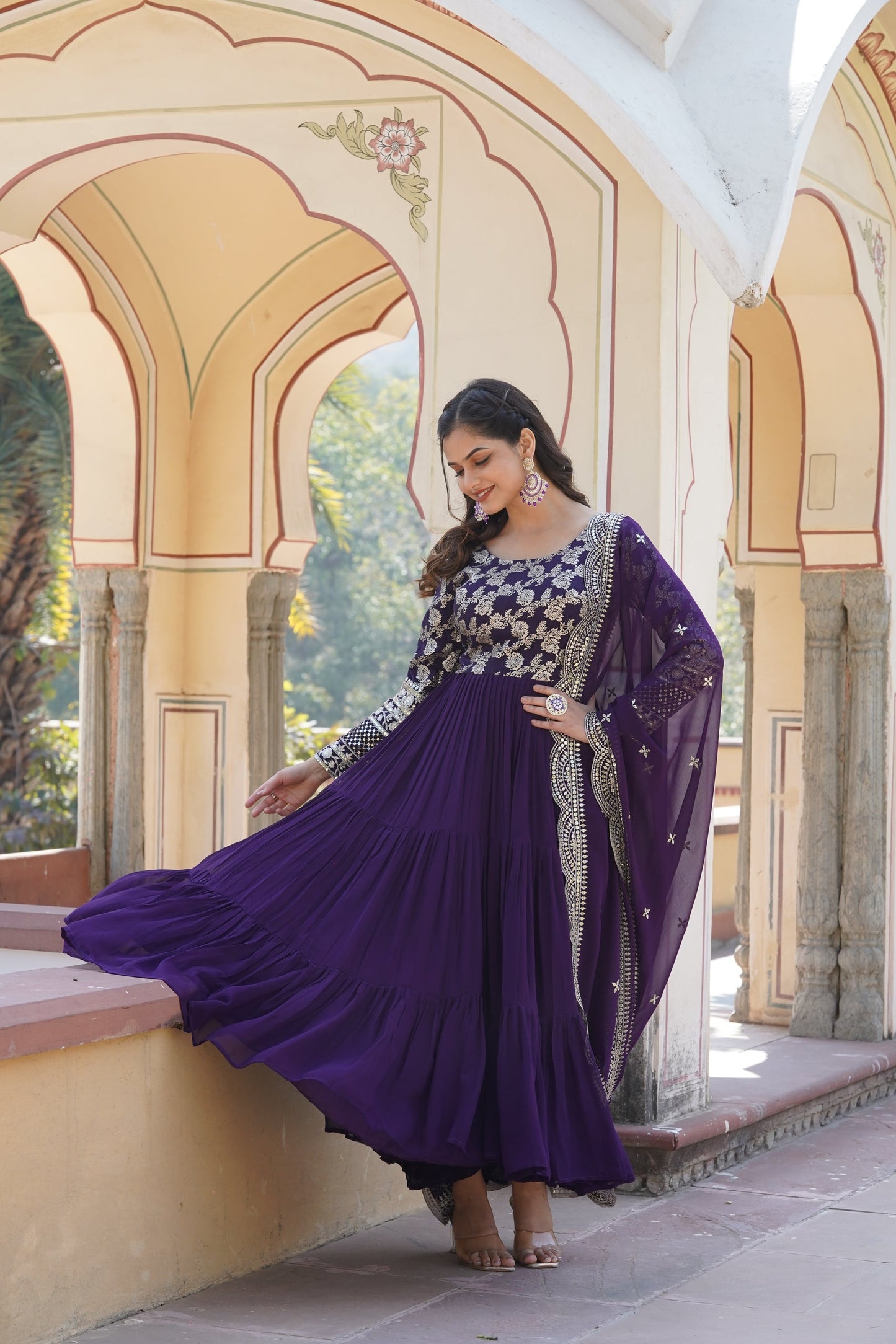 Faux Blooming gown with Viscose Dyable Jacquard With Sequins Embroidered Work Faux Blooming Dupatta (WDN27)