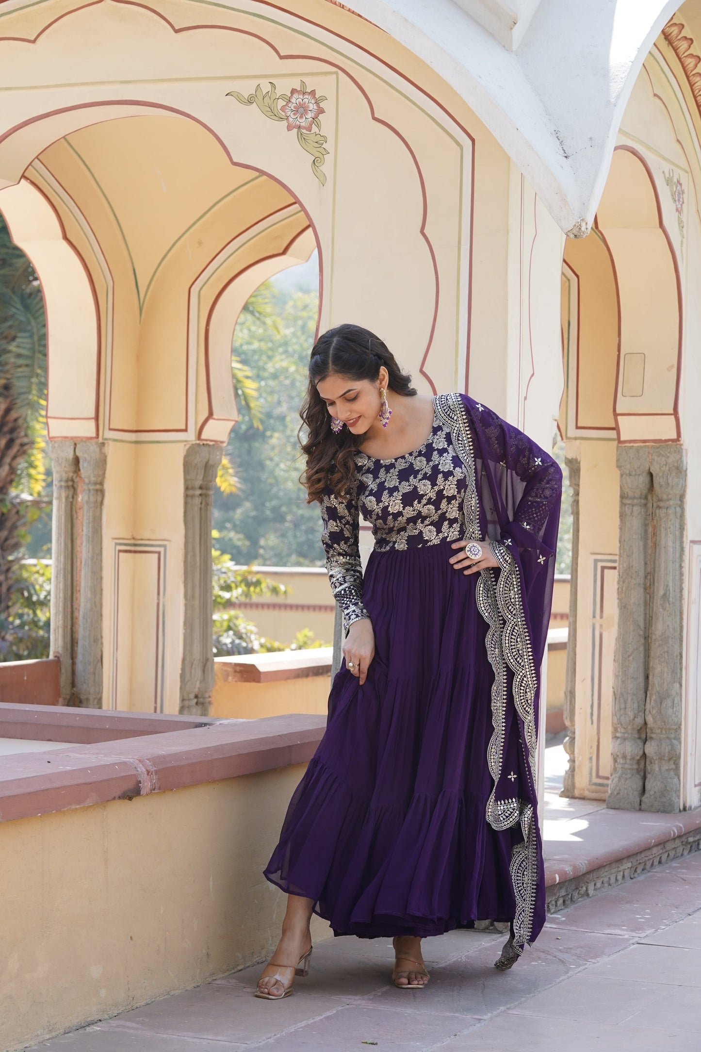 Faux Blooming gown with Viscose Dyable Jacquard With Sequins Embroidered Work Faux Blooming Dupatta (WDN27)