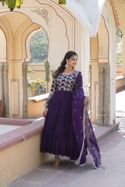Faux Blooming gown with Viscose Dyable Jacquard With Sequins Embroidered Work Faux Blooming Dupatta (WDN27)
