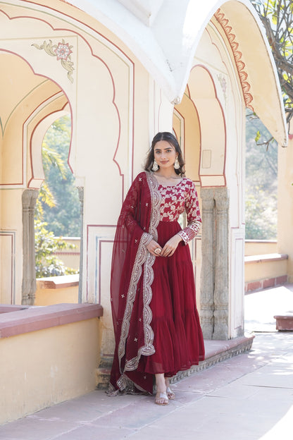 Faux Blooming gown with Viscose Dyable Jacquard With Sequins Embroidered Work Faux Blooming Dupatta (WDN27) 02