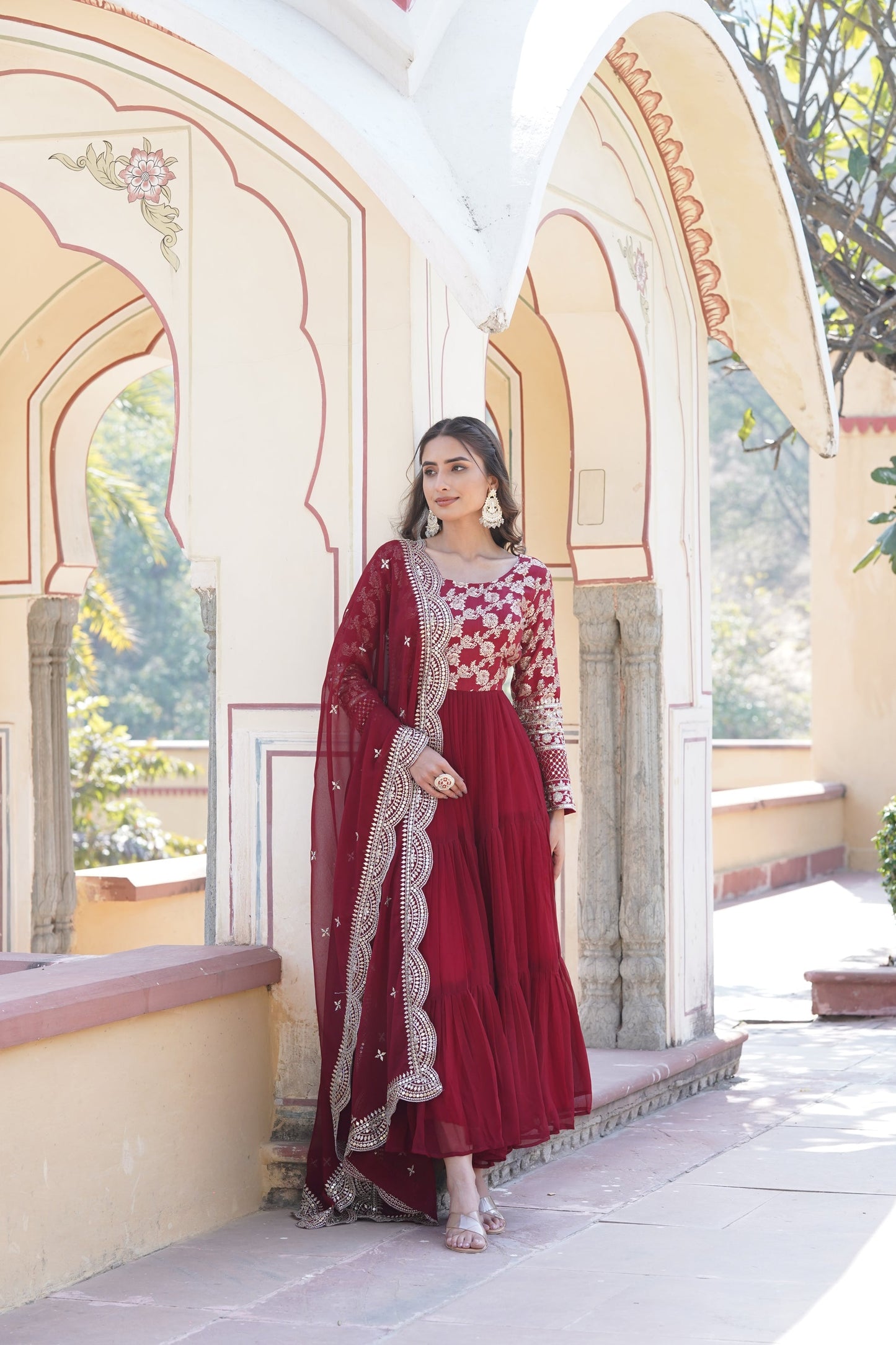 Faux Blooming gown with Viscose Dyable Jacquard With Sequins Embroidered Work Faux Blooming Dupatta (WDN27) 02