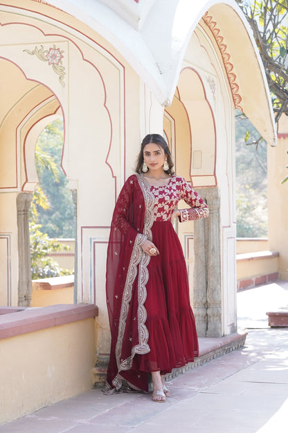 Faux Blooming gown with Viscose Dyable Jacquard With Sequins Embroidered Work Faux Blooming Dupatta (WDN27) 02