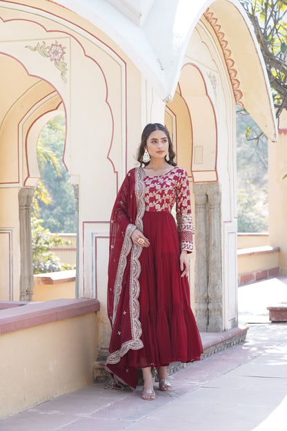 Faux Blooming gown with Viscose Dyable Jacquard With Sequins Embroidered Work Faux Blooming Dupatta (WDN27) 02