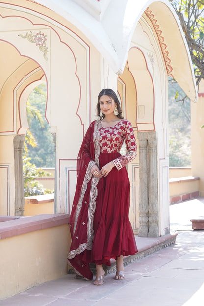 Faux Blooming gown with Viscose Dyable Jacquard With Sequins Embroidered Work Faux Blooming Dupatta (WDN27) 02