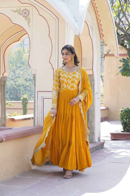 Faux Blooming gown with Viscose Dyable Jacquard With Sequins Embroidered Work Faux Blooming Dupatta (WDN27) 01