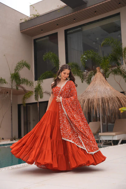 WEDDING SPECIAL SOFT GEORGETTE EMBROIDERED GOWN WITH DUPATTA(WD110)(01)
