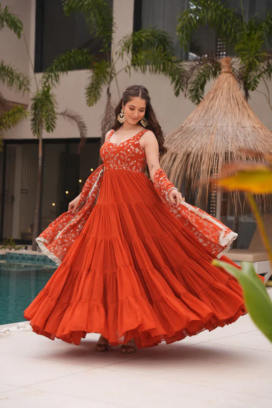 WEDDING SPECIAL SOFT GEORGETTE EMBROIDERED GOWN WITH DUPATTA(WD110)(01)