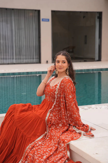WEDDING SPECIAL SOFT GEORGETTE EMBROIDERED GOWN WITH DUPATTA(WD60)(01)