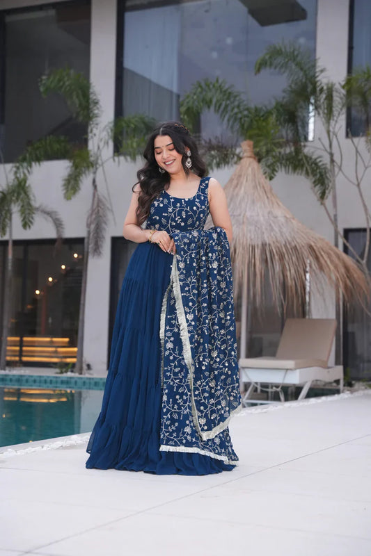 WEDDING SPECIAL SOFT GEORGETTE EMBROIDERED GOWN WITH DUPATTA(WD110)