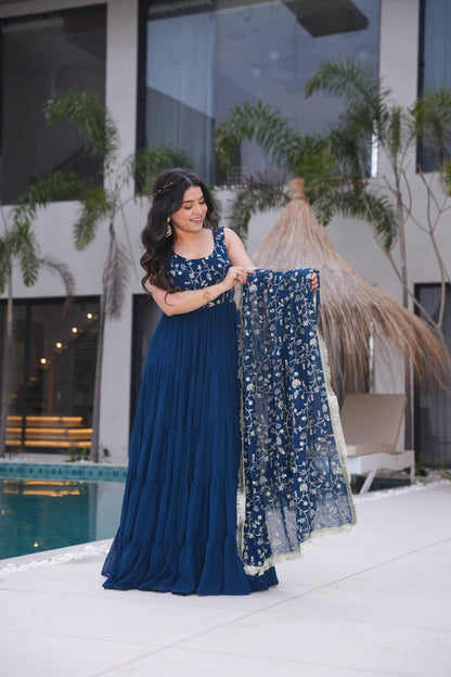 WEDDING SPECIAL SOFT GEORGETTE EMBROIDERED GOWN WITH DUPATTA (WDN37)