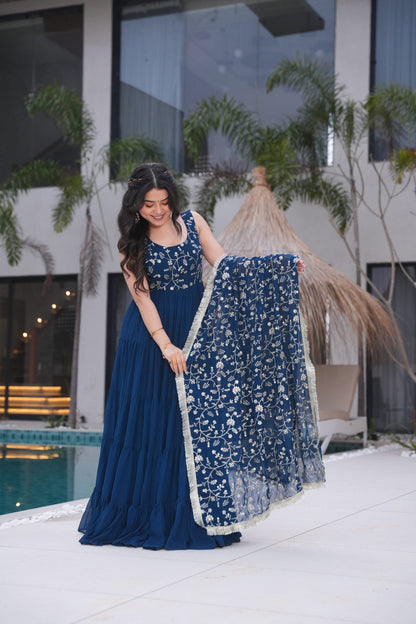 WEDDING SPECIAL SOFT GEORGETTE EMBROIDERED GOWN WITH DUPATTA (WDN37)