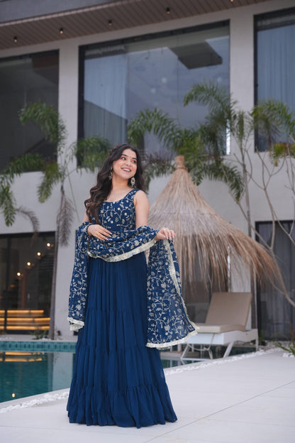 WEDDING SPECIAL SOFT GEORGETTE EMBROIDERED GOWN WITH DUPATTA (WDN37)