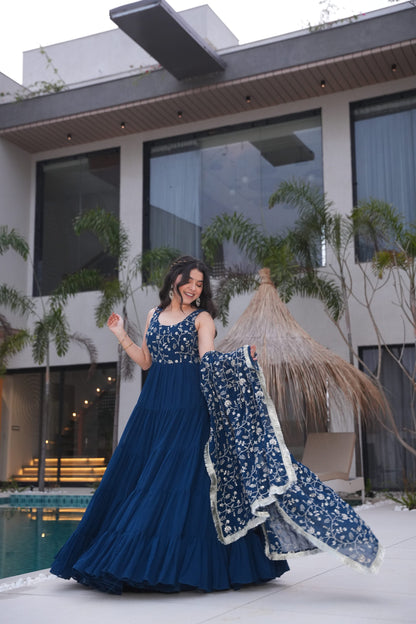 WEDDING SPECIAL SOFT GEORGETTE EMBROIDERED GOWN WITH DUPATTA (WDN37)