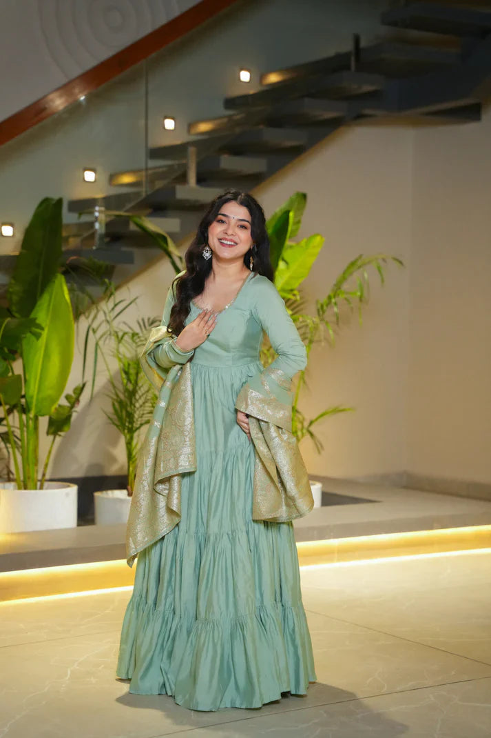 WEDDING SPECIAL MICROCRAPE GOWN WITH JAQUARD DUPATTA(WD111) (02)