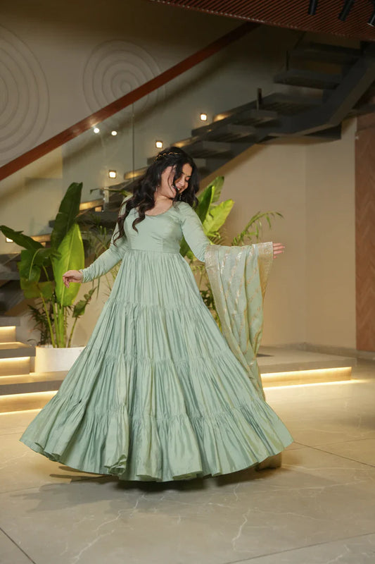 WEDDING SPECIAL MICROCRAPE GOWN WITH JAQUARD DUPATTA(WD111) (02)