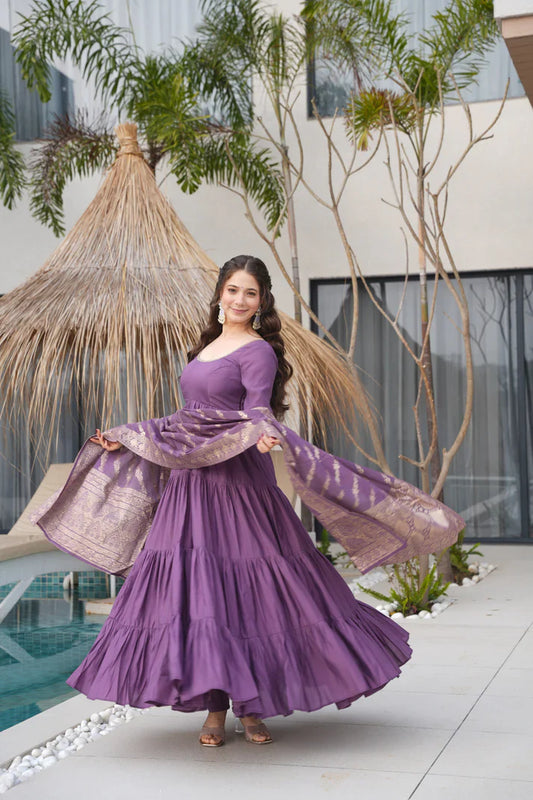 WEDDING SPECIAL MICROCRAPE GOWN WITH JAQUARD DUPATTA(WD111) (01)