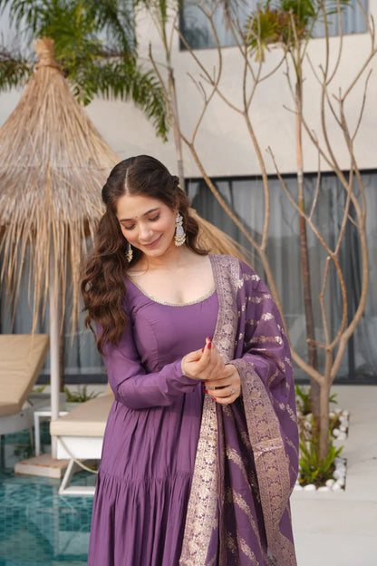 WEDDING SPECIAL MICROCRAPE GOWN WITH JAQUARD DUPATTA (WD55) (01)