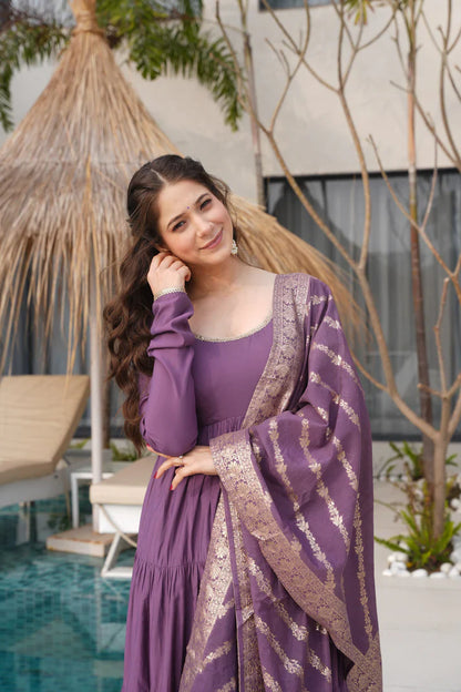 WEDDING SPECIAL MICROCRAPE GOWN WITH JAQUARD DUPATTA (WD55) (01)