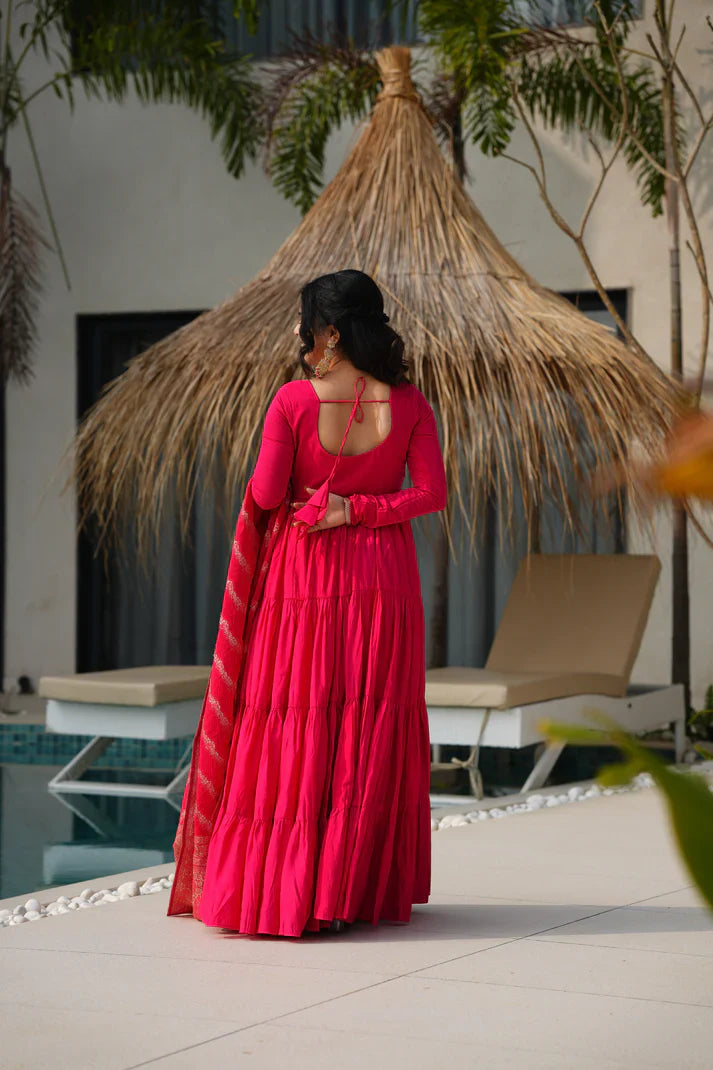 WEDDING SPECIAL MICROCRAPE GOWN WITH JAQUARD DUPATTA(WD111)