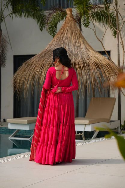 WEDDING SPECIAL MICROCRAPE GOWN WITH JAQUARD DUPATTA(WD111)