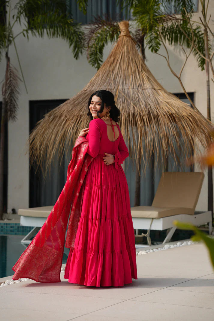 WEDDING SPECIAL MICROCRAPE GOWN WITH JAQUARD DUPATTA(WD111)