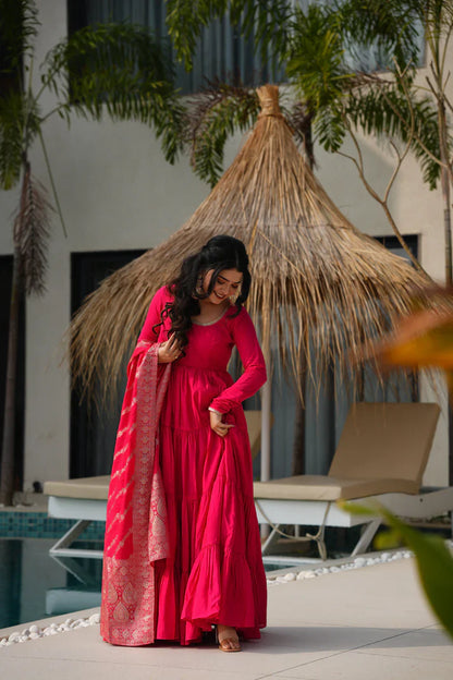 WEDDING SPECIAL MICROCRAPE GOWN WITH JAQUARD DUPATTA(WD111)