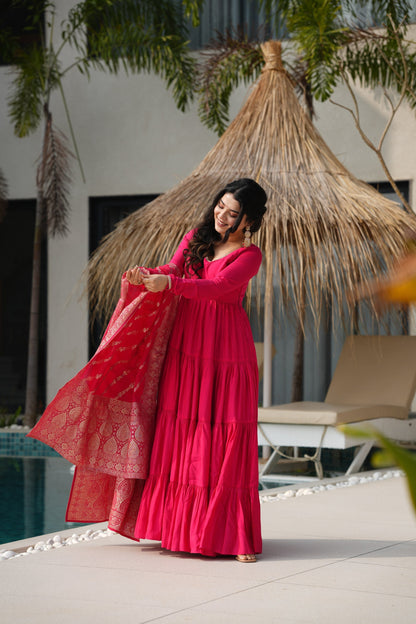 WEDDING SPECIAL MICROCRAPE GOWN WITH JAQUARD DUPATTA (WDN36)