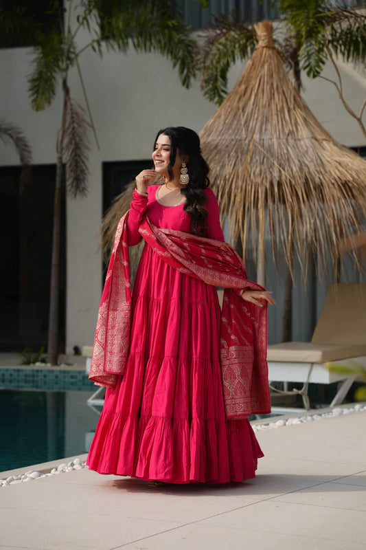 WEDDING SPECIAL MICROCRAPE GOWN WITH JAQUARD DUPATTA(WD111)