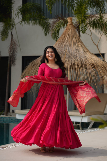 WEDDING SPECIAL MICROCRAPE GOWN WITH JAQUARD DUPATTA (WDN36)