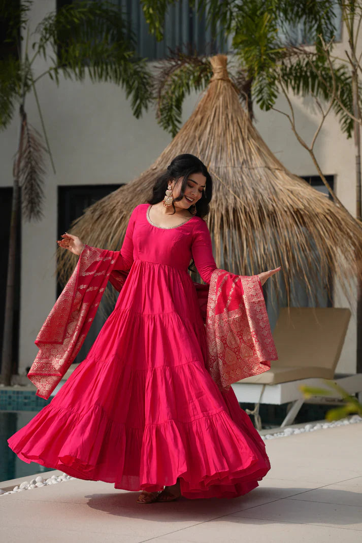 WEDDING SPECIAL MICROCRAPE GOWN WITH JAQUARD DUPATTA(WD111)