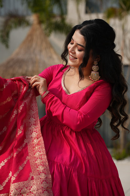 WEDDING SPECIAL MICROCRAPE GOWN WITH JAQUARD DUPATTA (WDN36)