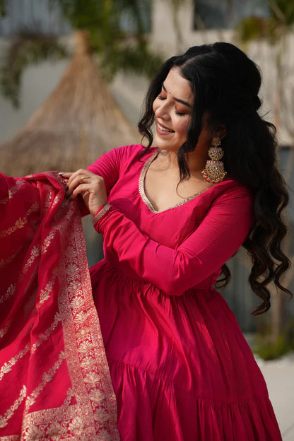 WEDDING SPECIAL MICROCRAPE GOWN WITH JAQUARD DUPATTA(WD111)