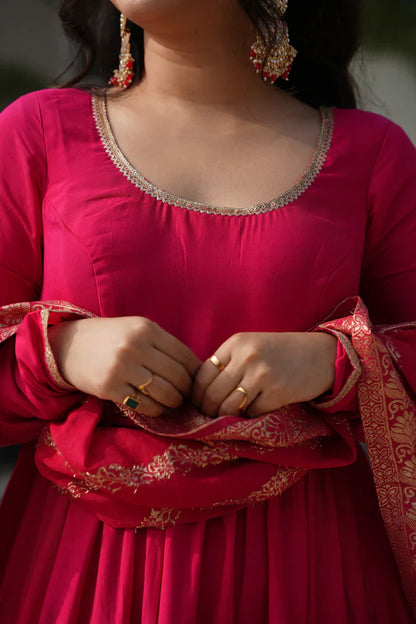 WEDDING SPECIAL MICROCRAPE GOWN WITH JAQUARD DUPATTA(WD111)