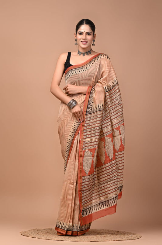 Premium Hand Block Printed Chanderi Silk Saree (SWSRCHACH29)