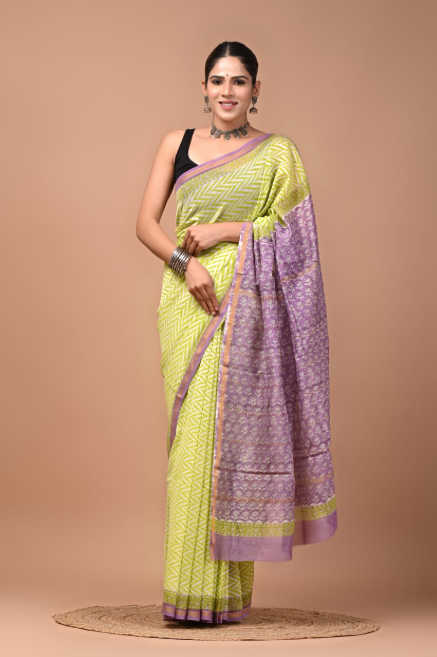 Premium Hand Block Printed Chanderi Silk Saree (SWSRCHACH07)