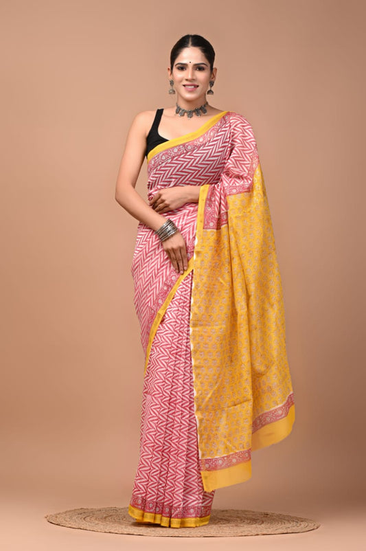 Premium Hand Block Printed Chanderi Silk Saree