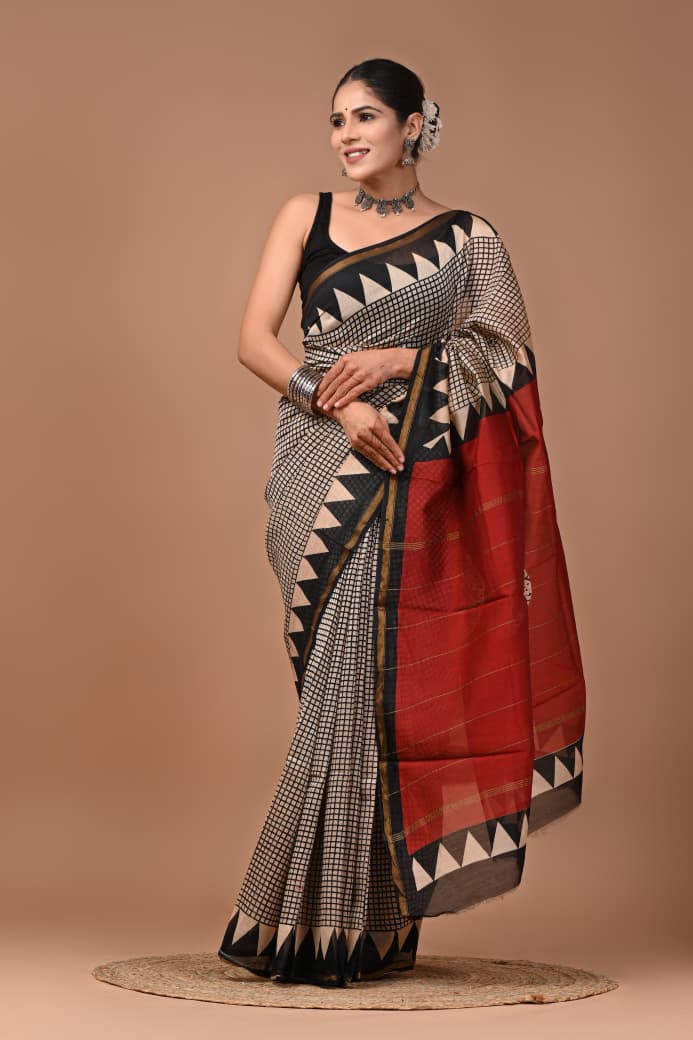 Premium Hand Block Printed Chanderi Silk Saree  55