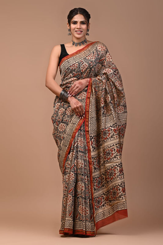 Premium Hand Block Printed Chanderi Silk Saree 52