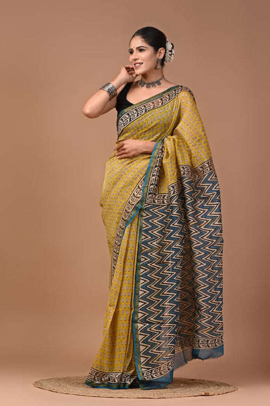 Premium Hand Block Printed Chanderi Silk Saree 47