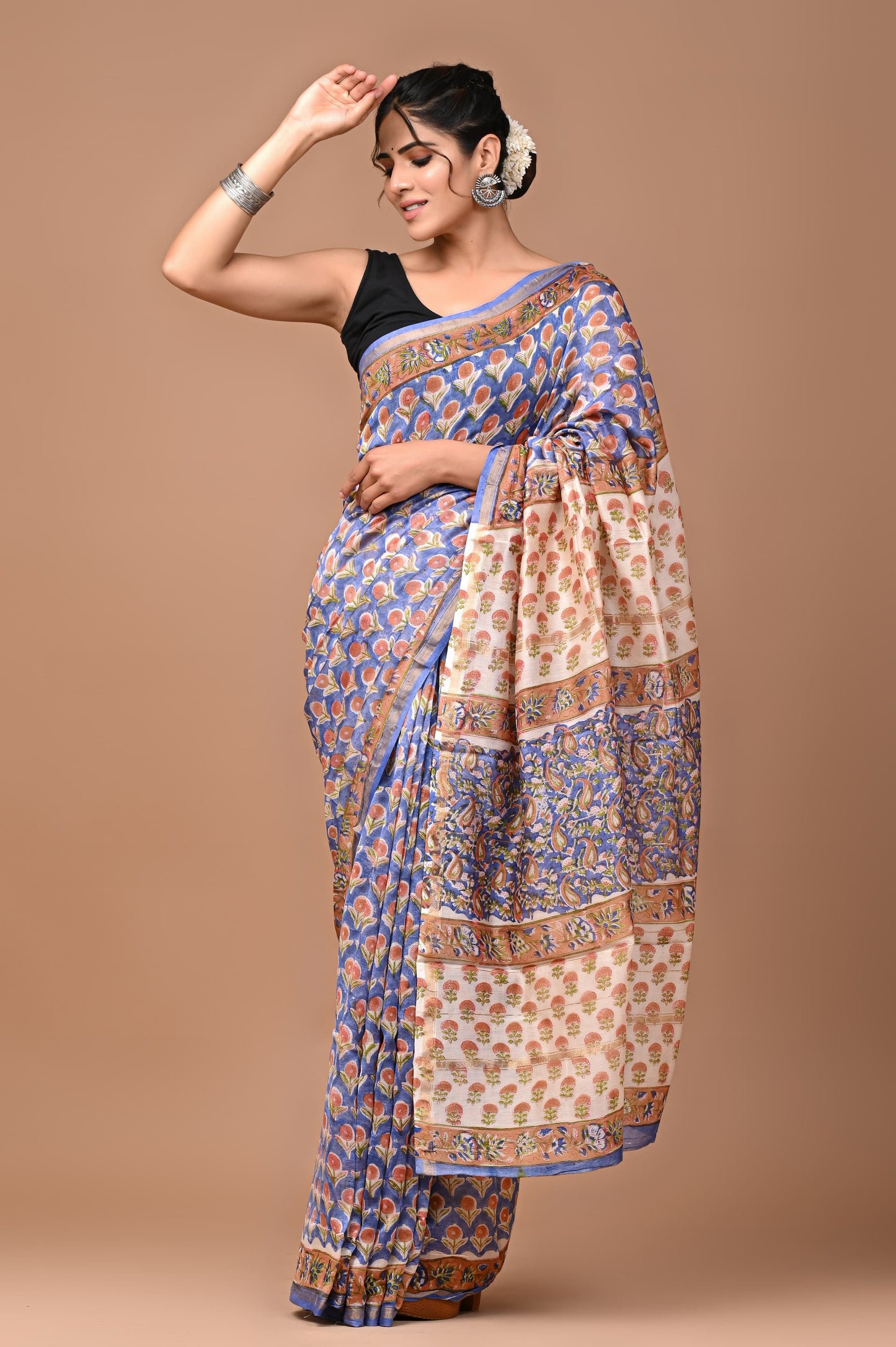 Premium Hand Block Printed Chanderi Silk Saree 46