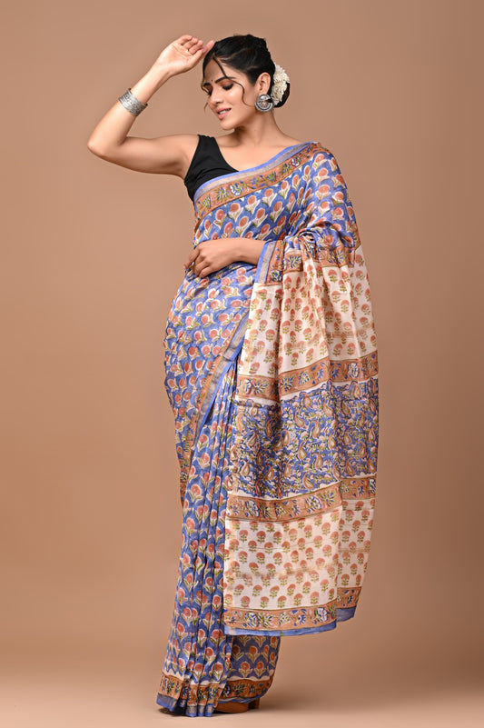 Premium Hand Block Printed Chanderi Silk Saree 46