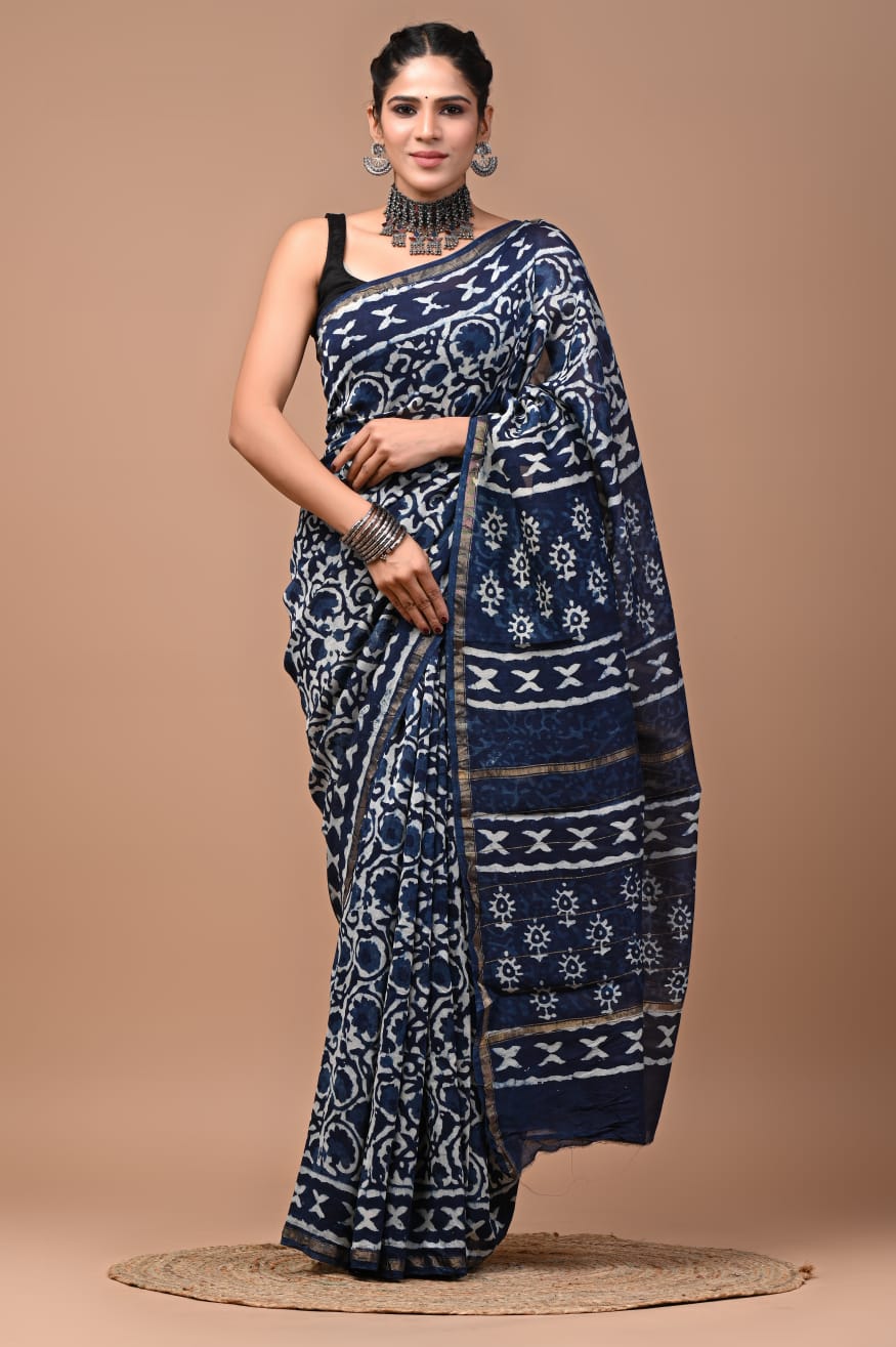 Premium Hand Block Printed Chanderi Silk Saree 45